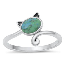 Load image into Gallery viewer, Sterling Silver Oxidized Cat Genuine Turquoise Ring