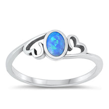 Load image into Gallery viewer, Sterling Silver Oxidized Hearts And Oval Blue Lab Opal Ring