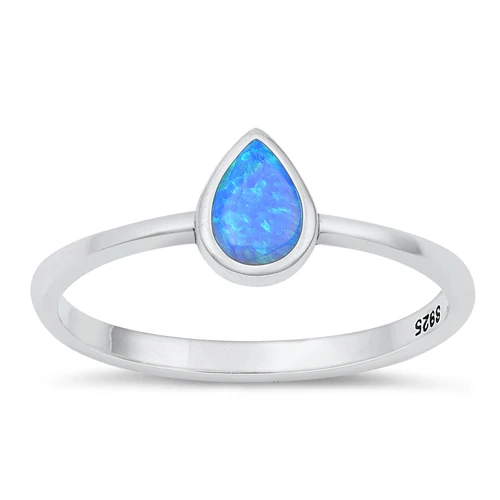 Sterling Silver Oxidized Pear Blue Lab Opal Ring