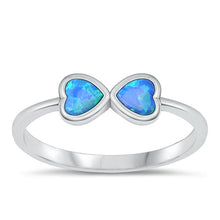 Load image into Gallery viewer, Sterling Silver Oxidized Double Hearts Blue Lab Opal Ring