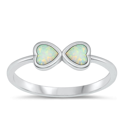 Sterling Silver Oxidized Double Hearts White Lab Opal Ring