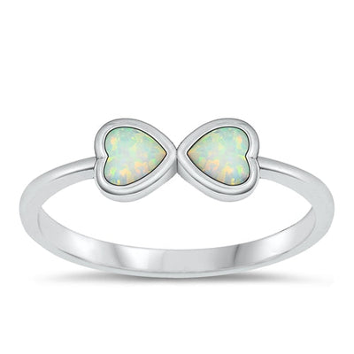 Sterling Silver Oxidized Double Hearts White Lab Opal Ring