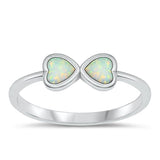 Sterling Silver Oxidized Double Hearts White Lab Opal Ring