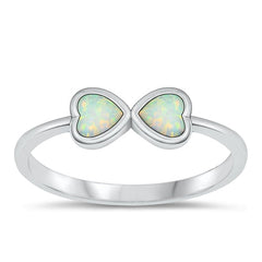 Sterling Silver Oxidized Double Hearts White Lab Opal Ring