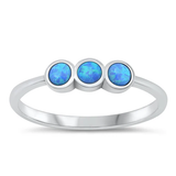 Sterling Silver Oxidized Three Rounds Blue Lab Opal Ring