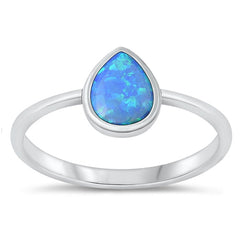 Sterling Silver Oxidized Drop Blue Lab Opal Ring