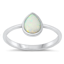 Load image into Gallery viewer, Sterling Silver Oxidized Drop White Lab Opal Ring