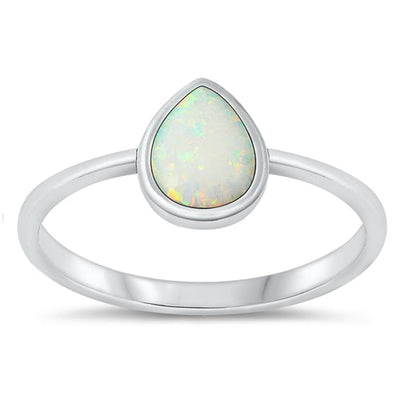 Sterling Silver Oxidized Drop White Lab Opal Ring