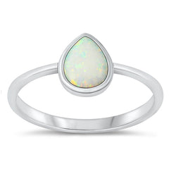 Sterling Silver Oxidized Drop White Lab Opal Ring