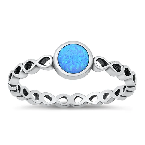 Sterling Silver Oxidized Infinity And Round Blue Lab Opal Ring