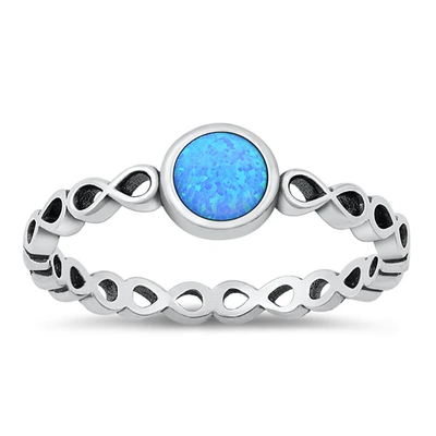 Sterling Silver Oxidized Infinity And Round Blue Lab Opal Ring