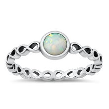 Load image into Gallery viewer, Sterling Silver Oxidized Infinity And Round White Lab Opal Ring