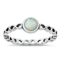Sterling Silver Oxidized Infinity And Round White Lab Opal Ring
