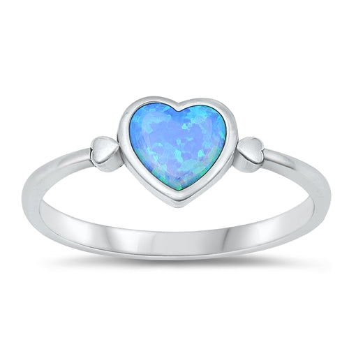 Sterling Silver Oxidized Heart Blue Lab Opal Ring