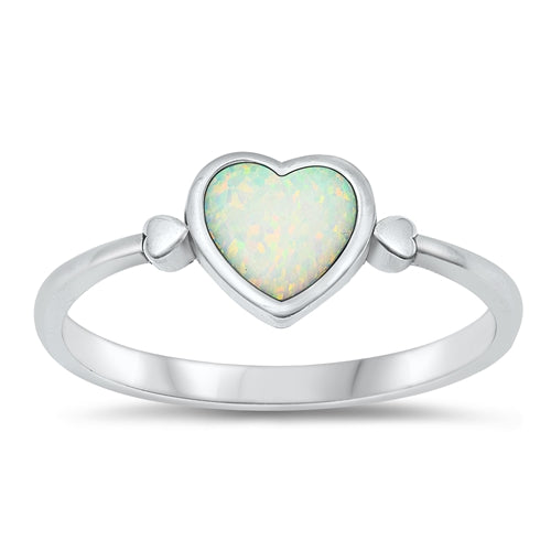 Sterling Silver Oxidized Heart White Lab Opal Ring