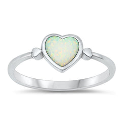 Sterling Silver Oxidized Heart White Lab Opal Ring
