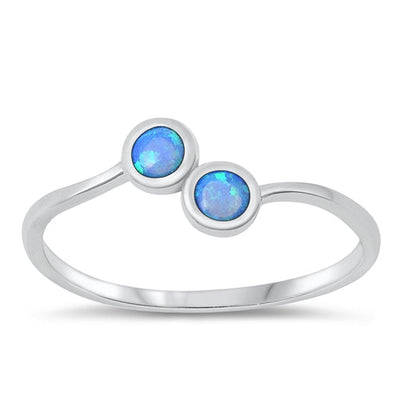 Sterling Silver Oxidized Double Round Blue Lab Opal Ring