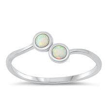 Load image into Gallery viewer, Sterling Silver Oxidized Double Round White Lab Opal Ring
