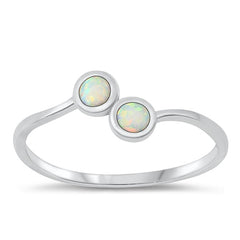 Sterling Silver Oxidized Double Round White Lab Opal Ring