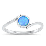 Sterling Silver Oxidized Curve Round Blue Lab Opal Ring