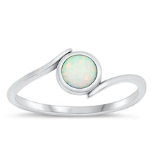 Load image into Gallery viewer, Sterling Silver Oxidized Curve Round White Lab Opal Ring