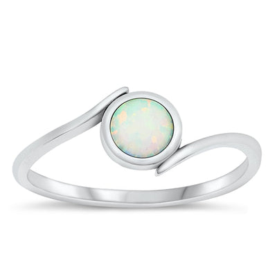 Sterling Silver Oxidized Curve Round White Lab Opal Ring