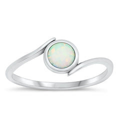 Sterling Silver Oxidized Curve Round White Lab Opal Ring
