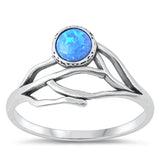 Sterling Silver Oxidized Olive Tree And Branch Blue Lab Opal Ring