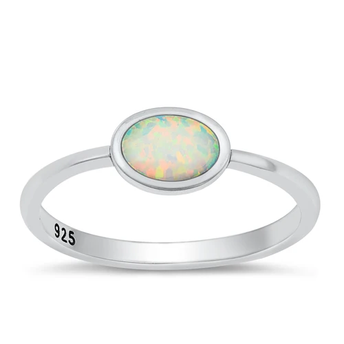Sterling Silver Oxidized 6.1mm White Lab Opal Ring