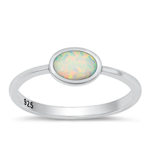 Load image into Gallery viewer, Sterling Silver Oxidized 6.1mm White Lab Opal Ring