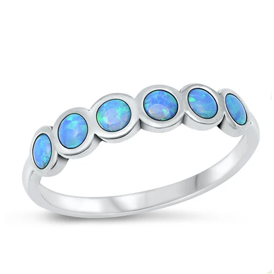 Sterling Silver Oxidized Circles Blue Lab Opal Ring