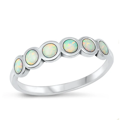 Sterling Silver Oxidized Circles White Lab Opal Ring