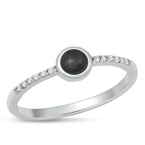 Sterling Silver Rhodium Plated Black Agate Ring