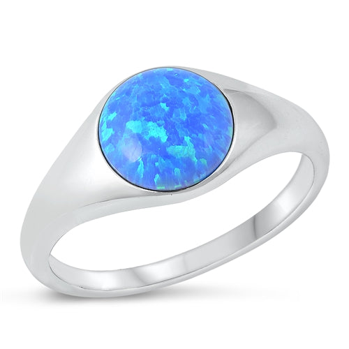 Sterling Silver Oxidized Round Blue Lab Opal Ring
