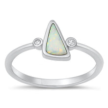 Load image into Gallery viewer, Sterling Silver Rhodium Plated Triangle White Lab Opal And Clear CZ Ring
