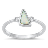 Sterling Silver Rhodium Plated Triangle White Lab Opal And Clear CZ Ring