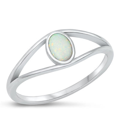 Sterling Silver Rhodium Plated Oval Eye White Lab Opal Ring