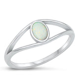 Sterling Silver Rhodium Plated Oval Eye White Lab Opal Ring
