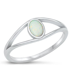 Sterling Silver Rhodium Plated Oval Eye White Lab Opal Ring