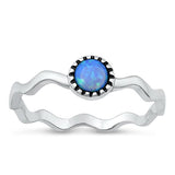 Sterling Silver Oxidized Wave And Round Blue Lab Opal Ring