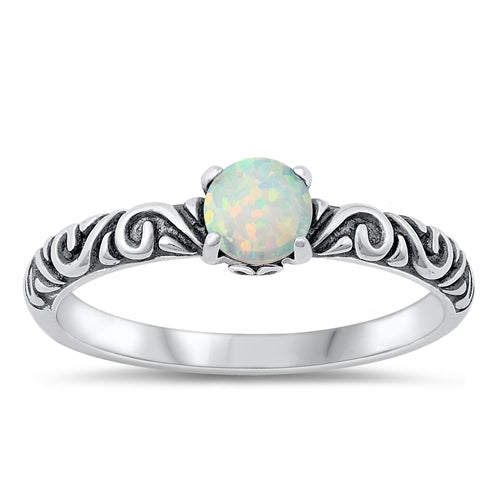 Sterling Silver Oxidized Celtic Round White Lab Opal Ring