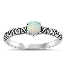 Load image into Gallery viewer, Sterling Silver Oxidized Celtic Round White Lab Opal Ring