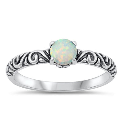 Sterling Silver Oxidized Celtic Round White Lab Opal Ring