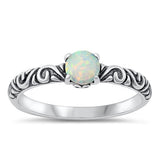Sterling Silver Oxidized Celtic Round White Lab Opal Ring