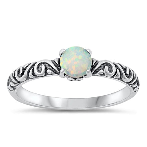 Sterling Silver Oxidized Celtic Round White Lab Opal Ring