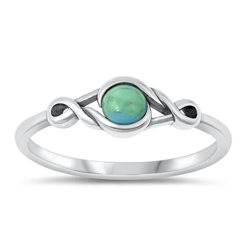 Sterling Silver Oxidized Genuine Turquoise Knot Round Stone Ring