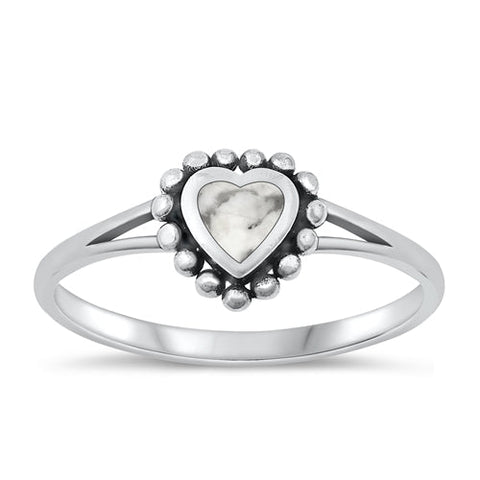 Sterling Silver Oxidized Heart White Buffalo Turquoise Ring