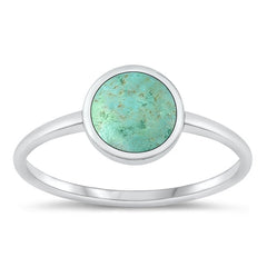 Sterling Silver Simple Round Genuine Turquoise Ring