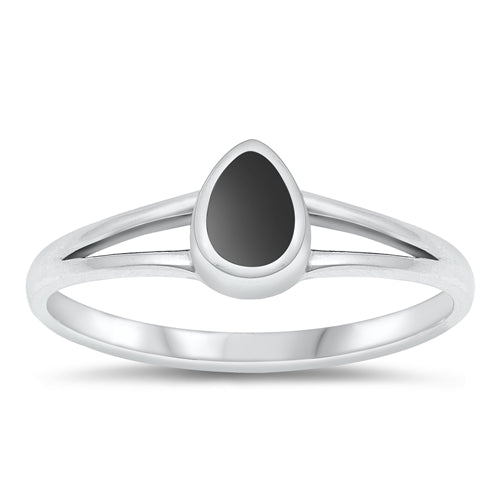 Sterling Silver Oxidized Drop Black Agate Stone Ring