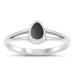 Sterling Silver Oxidized Drop Black Agate Stone Ring
